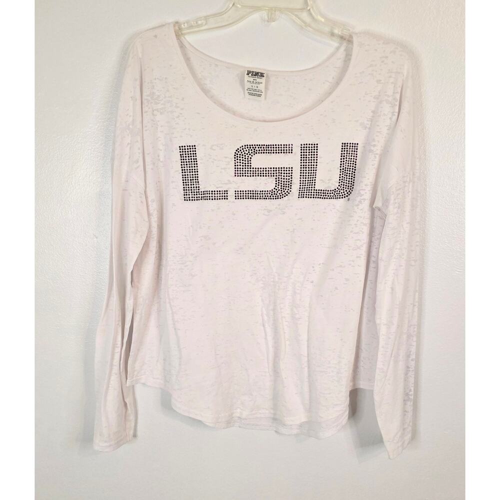 PINK by Victoria's Secret Long Sleeve Bling L.S.U. Tee White Women's Size Large